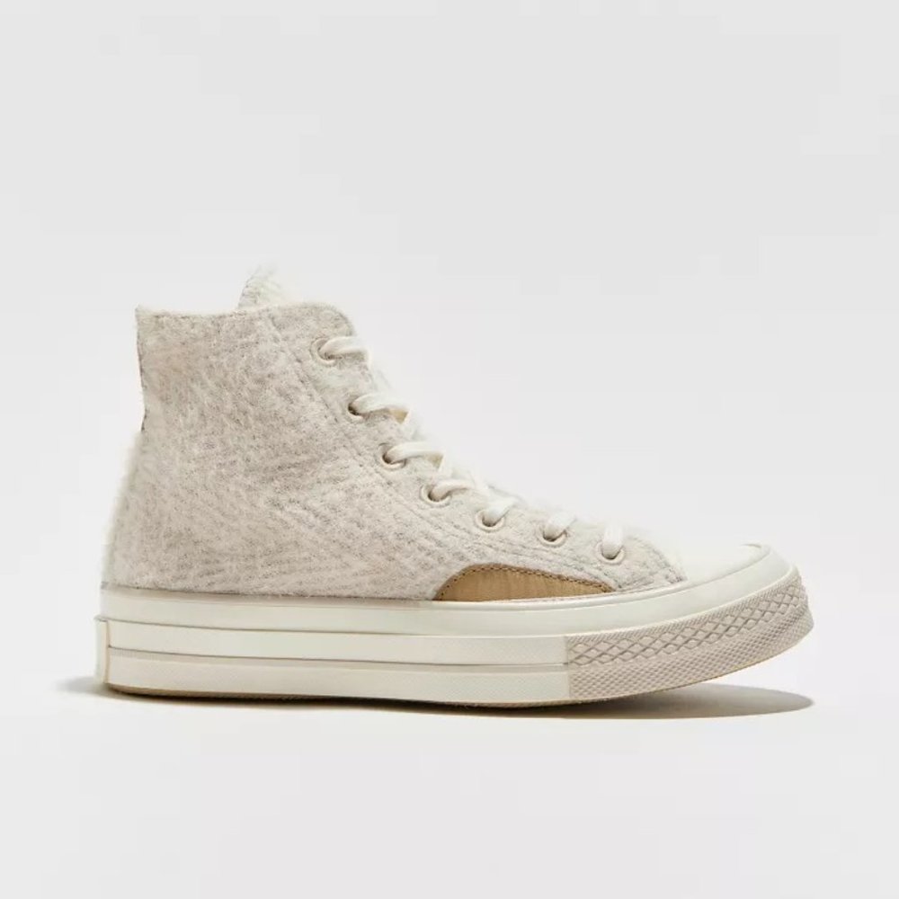 fuzzy & cozy converse chuck taylor 70 utility high top sneakers in beige/sand